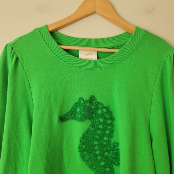 Anthropologie Maeve Seahorse Tufted Cotton Terry Sweatshirt Kelly Green Size 1X - Picture 5 of 10